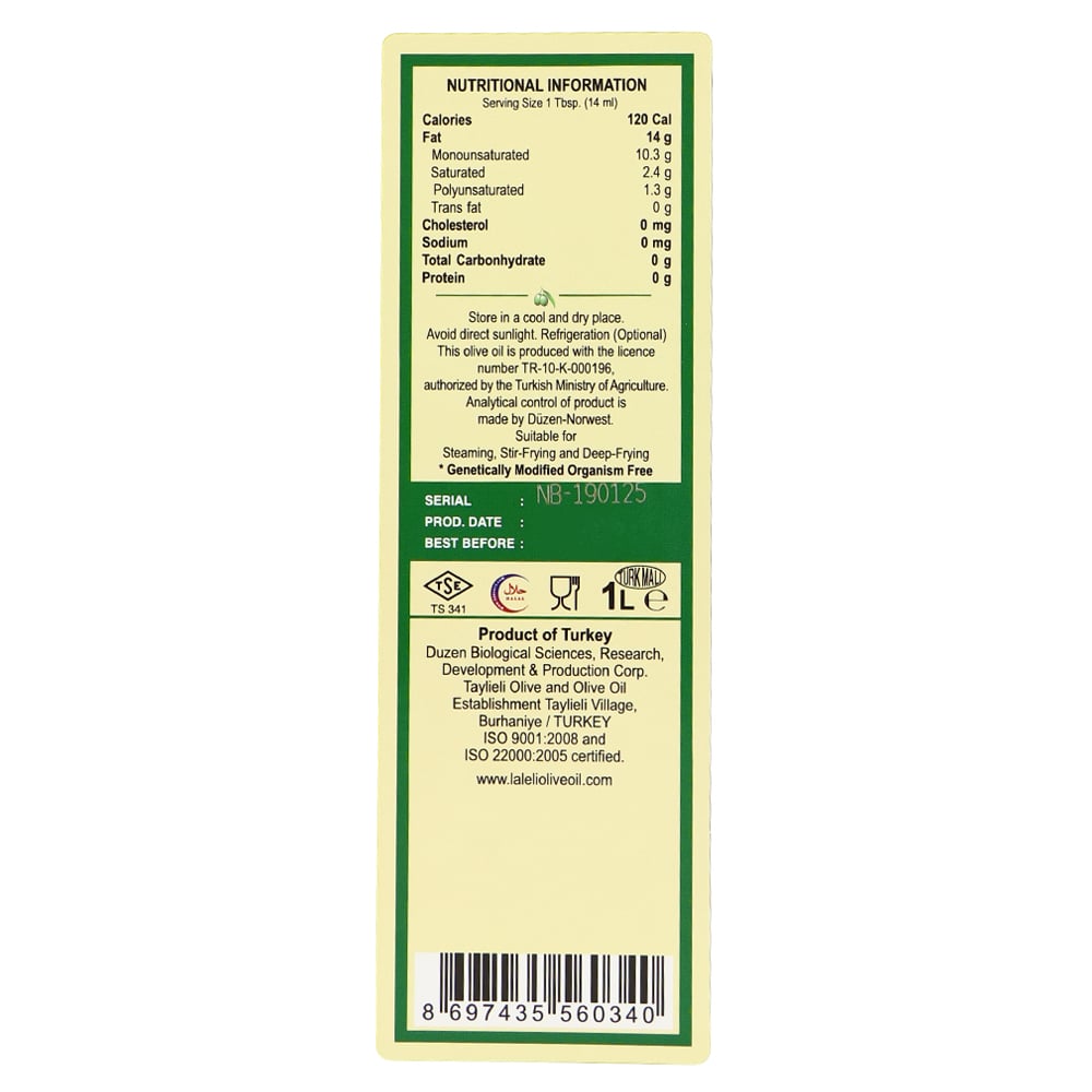 Laleli Virgin Olive Oil For Cooking 1000ml Whisky My