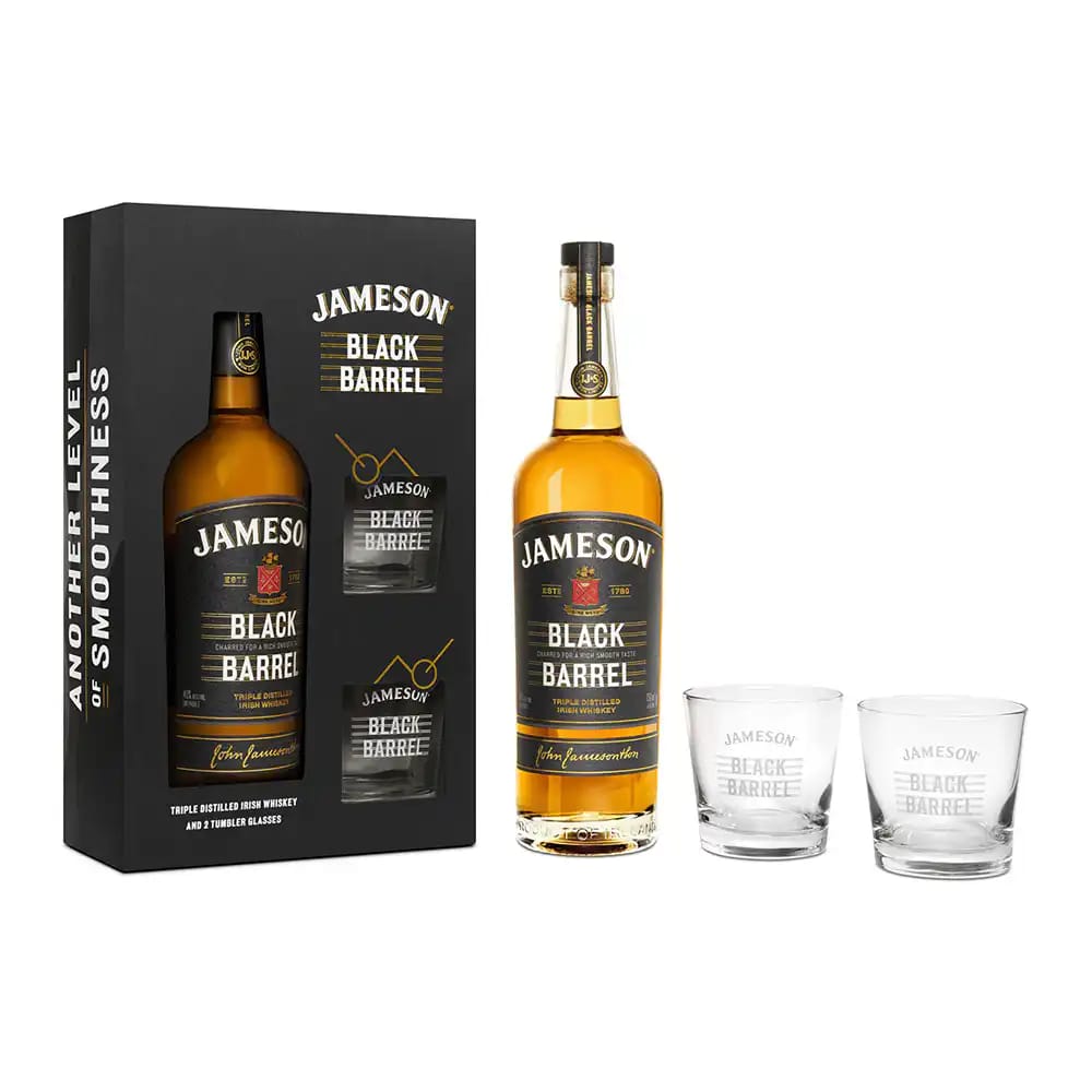 JAMESON Black Barrel with 2 Tumbler Glasses 2023 Gift Pack