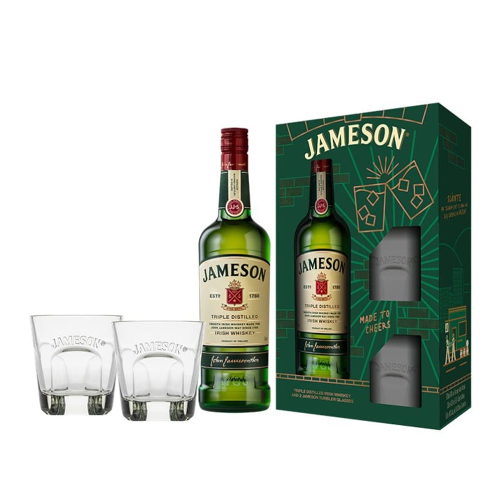 JAMESON Irish Whiskey with 2 Tumbler Glasses 2023 Gift Pack