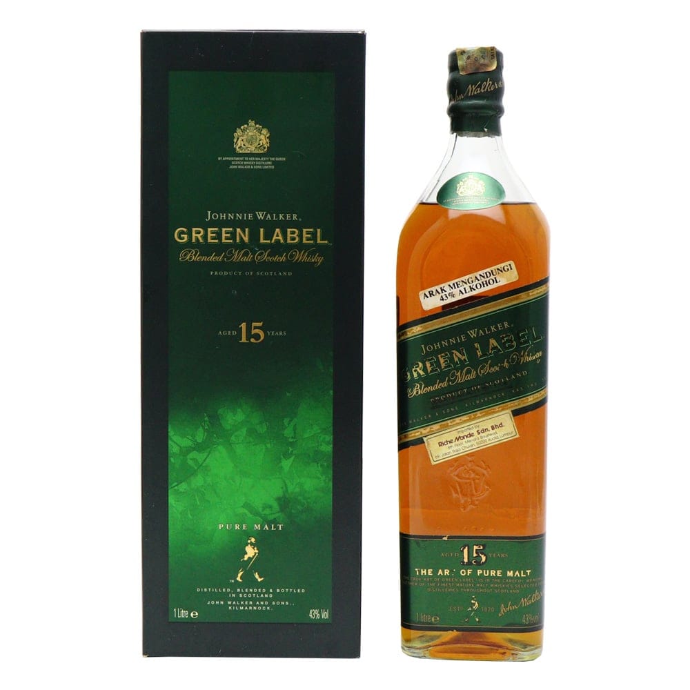JOHNNIE WALKER Green Label 15 Year Old The Art Of Pure Malt Old Bottles