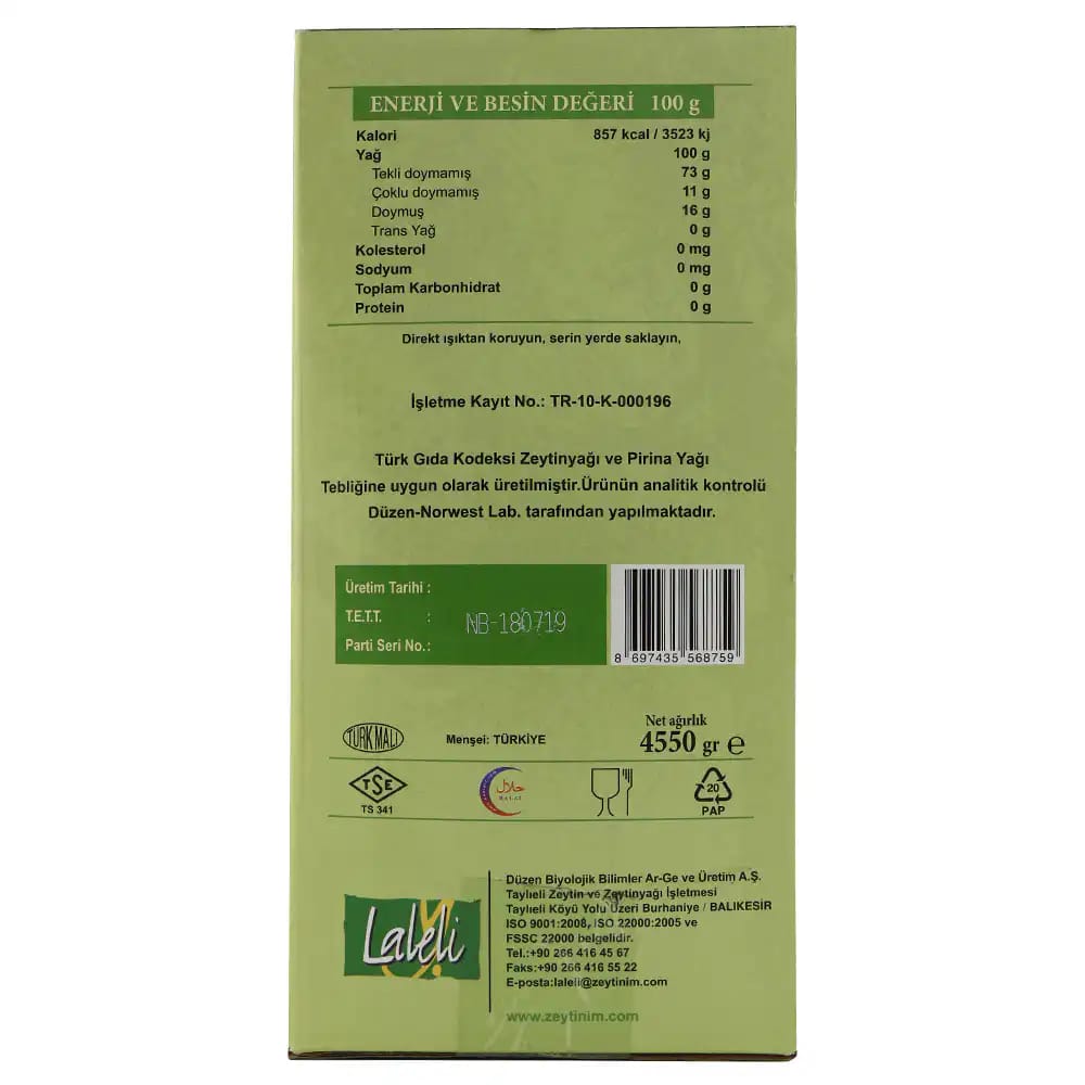 LALELI Yemeklik Naturel Birinci Zeytinyagi