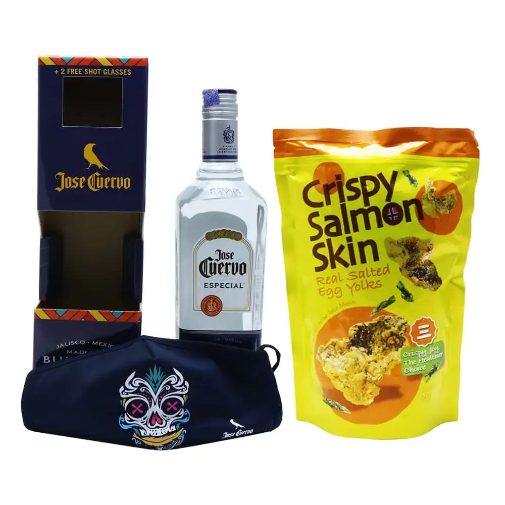 JOSE CUERVO Especial Silver Tequila with Halloween Facemask and Crispy Salmon Skin