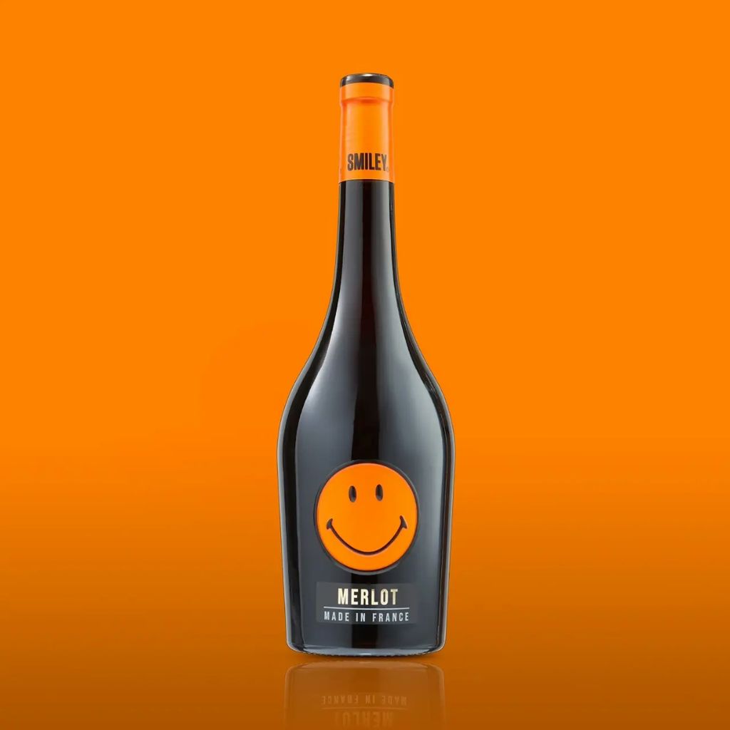 SMILEY® Merlot 12.5% 750ml French red wine bottle with orange Smiley face label