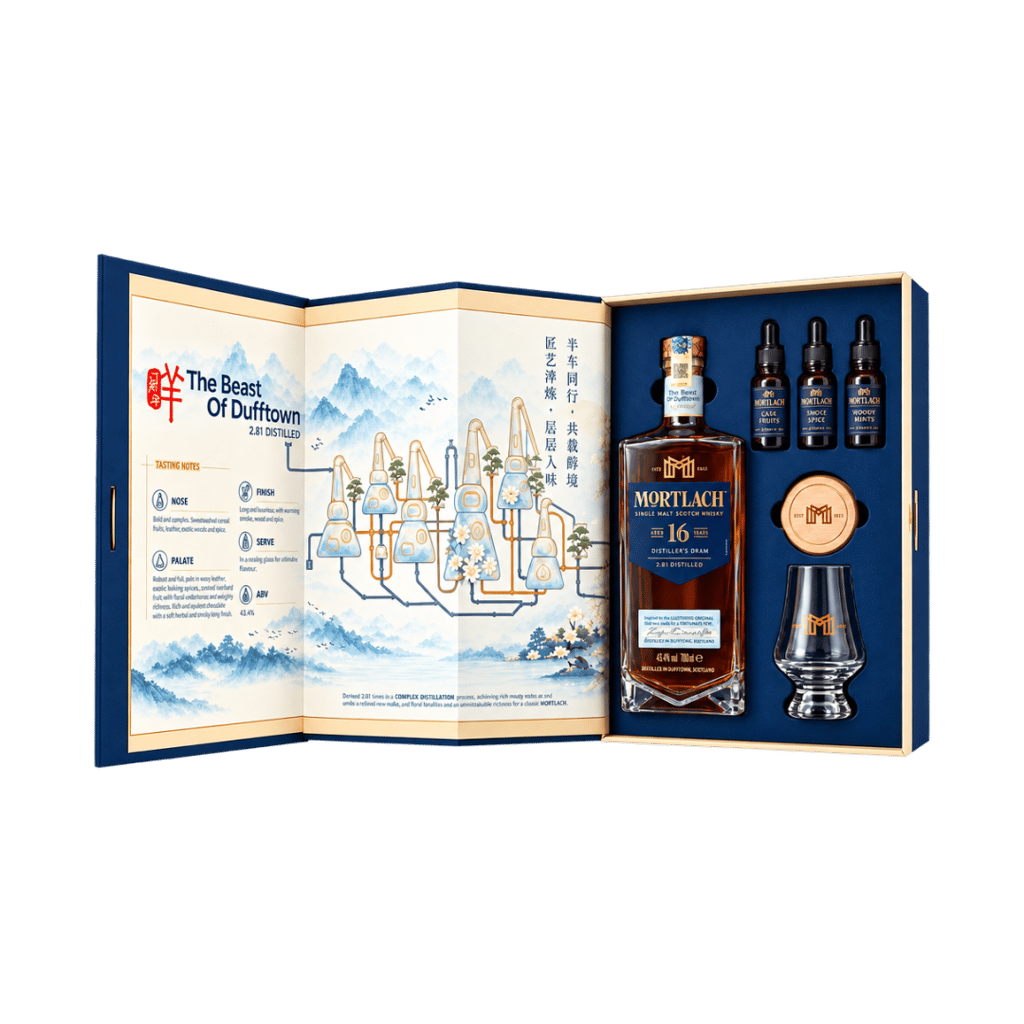 The Mortlach 16 Year Old festive gift pack 2027 (Aroma Set +Aroma Wood Diffuser + Nosing Glass with Paper Bag) 43.4% 700ml