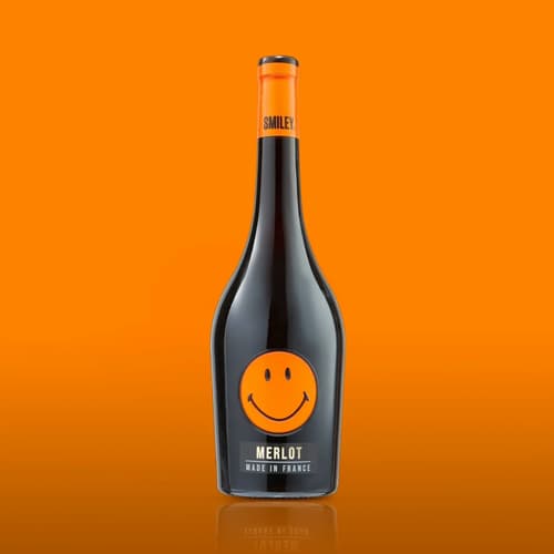 SMILEY® Merlot 12.5% 750ml French red wine bottle with orange Smiley face label