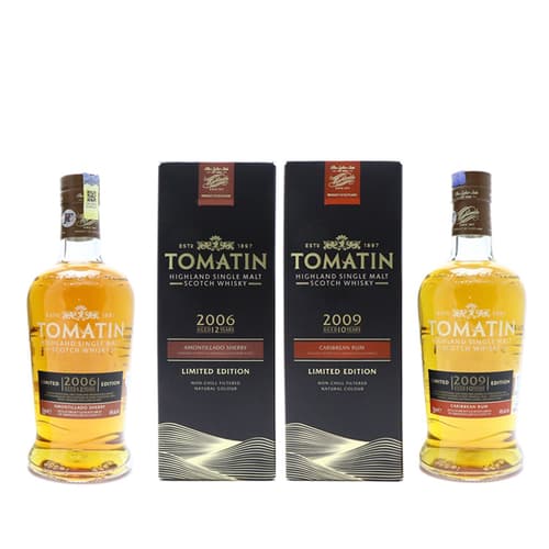 TOMATIN 12 Year Old 2006 Amontillado Sherry and 10 Year Old 2009 Caribbean Rum set