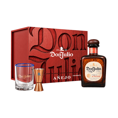 Don Julio Anejo VAP gift pack with one bottle, one branded glass and one jigger