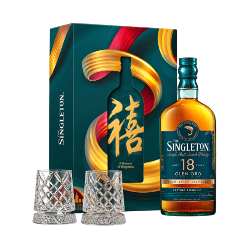 The Singleton Glen Ord 18 Year Old VAP gift pack with bottle, festive box and two whisky glasses